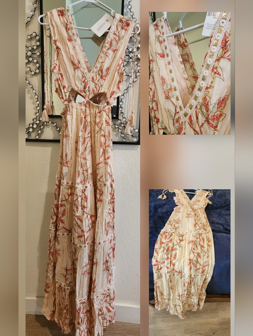 Ananta Bohemian-style cutout maxi dress S/M NWT